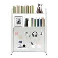 thumbnail image 4 of White Desk Bookshelf Organizer Rack, 2 Tier Desk Shelf with Grid Pane & Pegboard Hooks Set, Desktop Hutch Bookshelf Office Supplies Organizer, 4 of 26