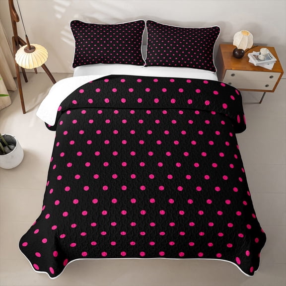 Erosebridal Red Polka Dot Twin Quilt Set,Geometric Circle Pattern Twin Coverlet Set For Girls,2pcs