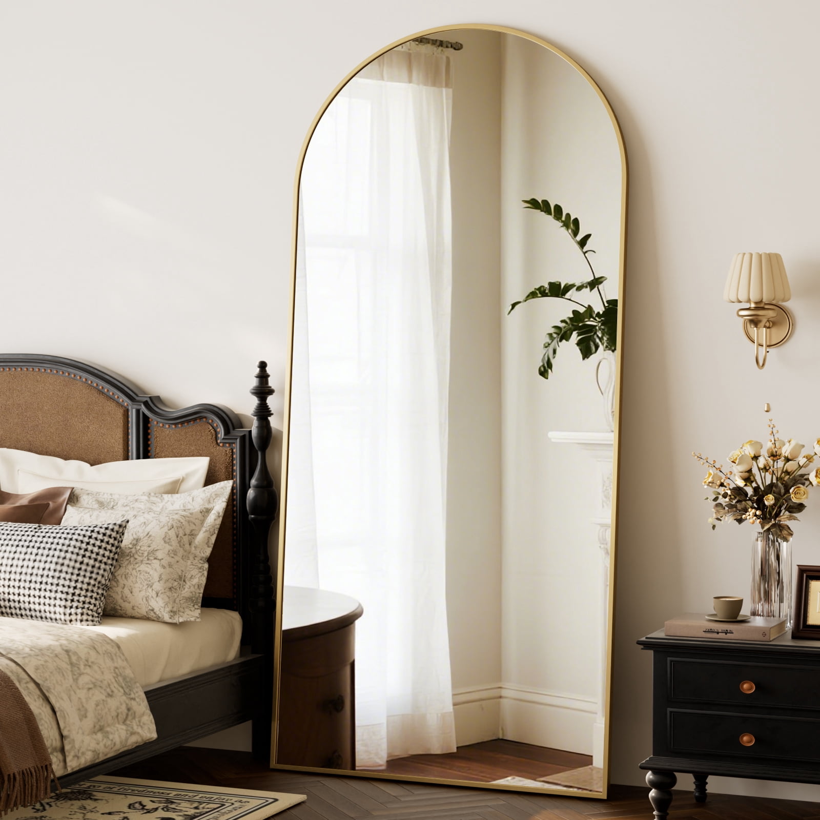 AUROMIR 71"x30" Arched Full Length Mirror Floor Mirror Full Body Standing Mirror, Gold
