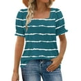 thumbnail image 2 of Tops for Women Summer Casual Ruffle Trim Sleeve Square Neck T-Shirts, Striped Printed Loose Fit Blouse, Stylish and Comfortable Short Sleeve Top, Limited Time Off, 2 of 6