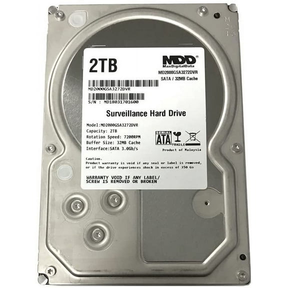 MaxDigitalData 2TB 32MB Cache 7200PM SATA 3.0Gb/s 3.5" Internal Surveillance CCTV DVR Hard Drive (MD2000GSA3272DVR) - w/ 2 Year Warranty