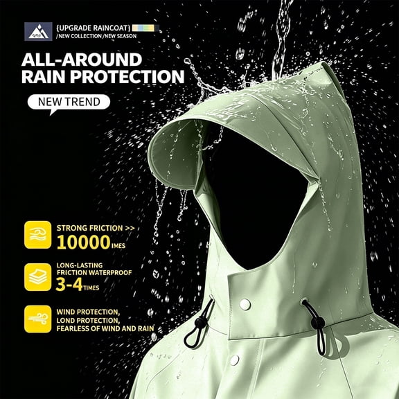 Puyaiuu Women Waterproof Hooded Long Rain Coat Windproof Outdoor Lightweight Trench Jacket Green XL Gift