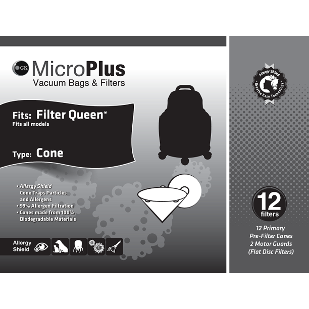 Filter Queen Vacuum MicroPlus Cones 12 Pack by Green Klean