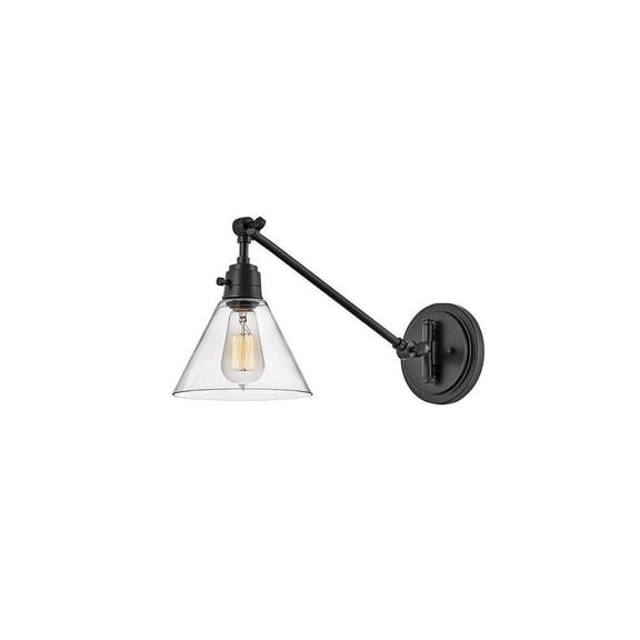 Steel 1 Light Down Wall Sconce in Modern Farmhouse Style with Metal Shade-12.25 inches H X 7.75 inches W-Black Finish-Clear Shade Color Bailey Street