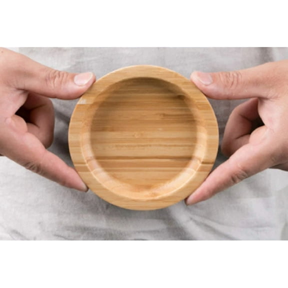 Japanese-Style Handmade Bamboo Round Plate Tray Natural Solid Wood Tray