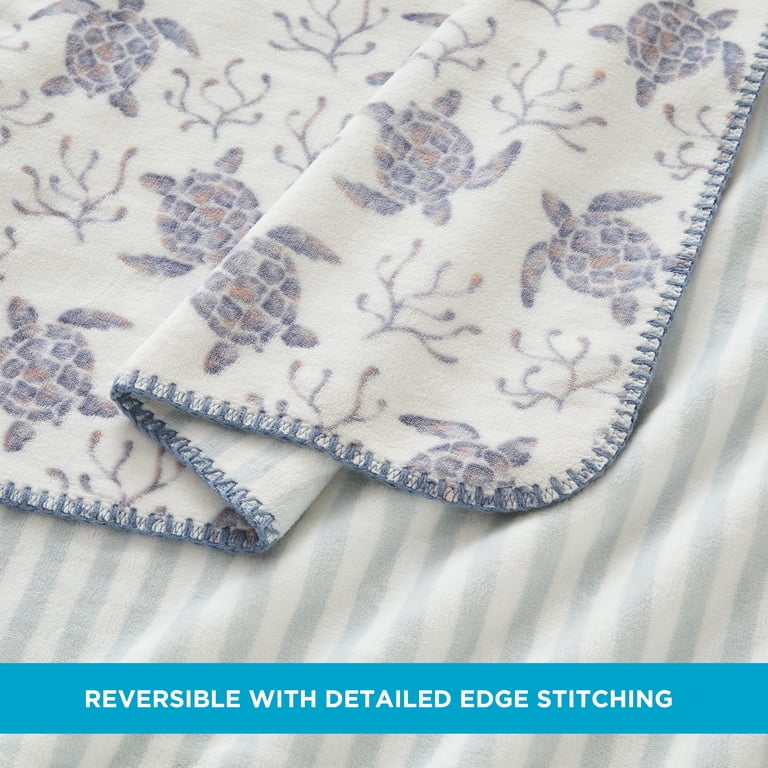 Reversible Plush Fleece Throw Blanket, Blue Coastal Design photo 3
