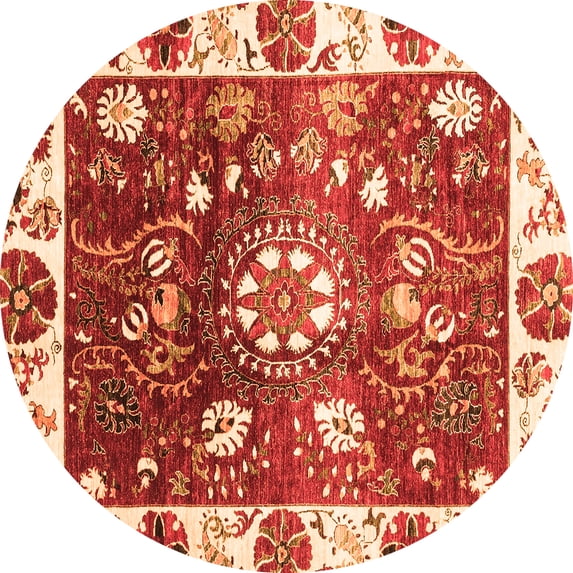 Ahgly Company Indoor Round Oriental Orange Traditional Area Rugs, 5' Round