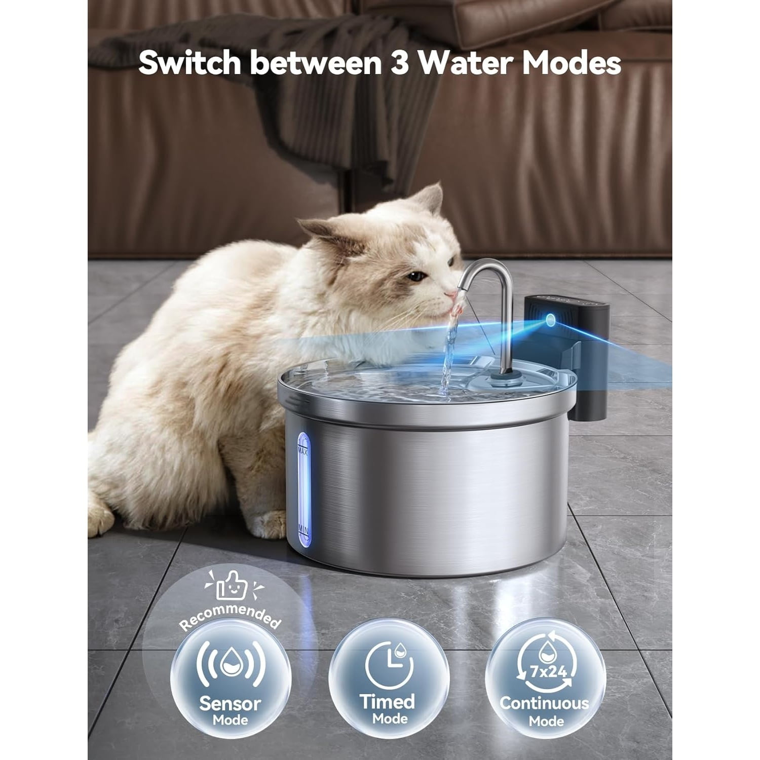 Wireless Cat Water Fountain [Water & Battery Separation]