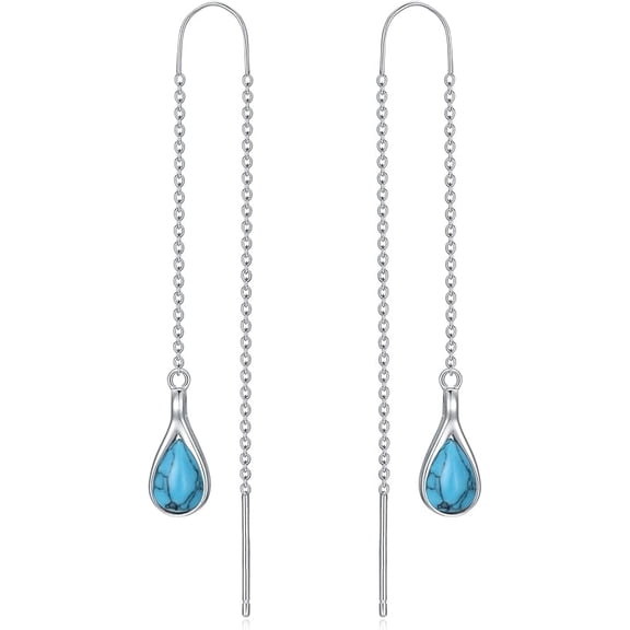 Moonstone Threader Earrings Long Chain Drop Earrings in 925 Sterling Silver