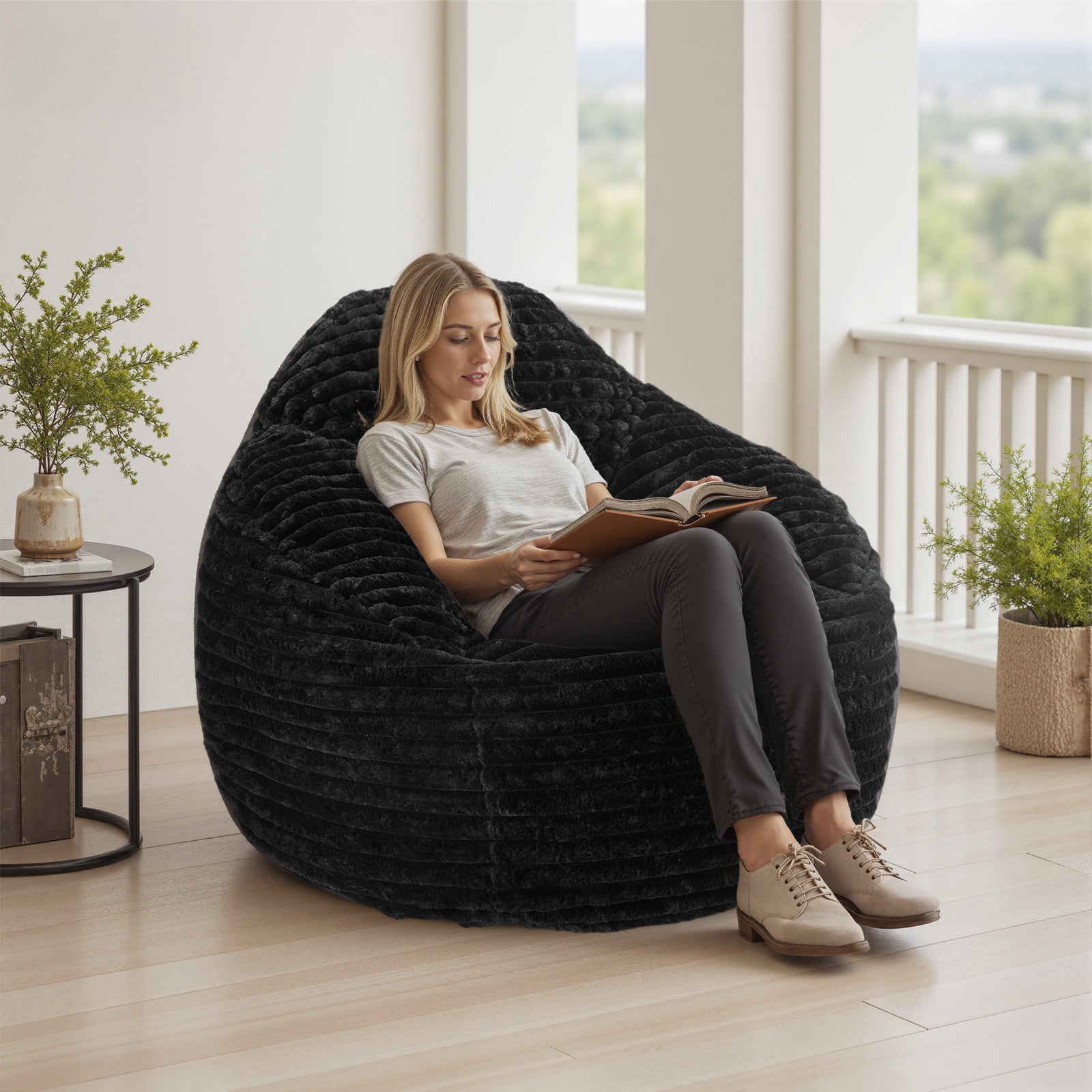CONCETTA 39ft Sofa Bean Bag Chair, Oversized Beanbag for Adults with Soft Removable Cover, Black