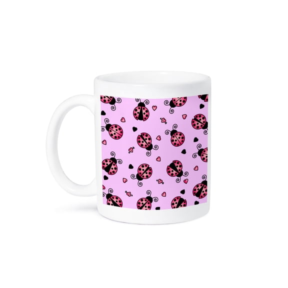 3dRose, Love Bugs Pink Ladybug Print with Hearts, 15oz Mug