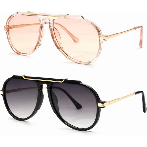 Aviator Fashion Sunglasses for Women Men Double Bridge Pilot Frame Driving Travel Beach Outdoor