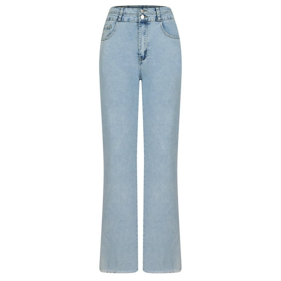 YYUIJK Y2k Cargo Jeans Women Multi Pocket Baggy Denim Pants Vintage Flap Pocket Trousers Straight Wide Leg Jeans Light Blue M