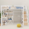 thumbnail image 2 of Euroco Metal Twin Bed, Loft Bed with Desk and Bookcase, Shelf and Storage Staircase, White, 2 of 12