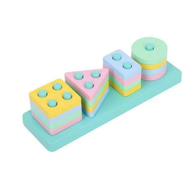 Ilustración educación temprana cuatro juegos de juguetes educativos para niños en forma de columna coordinación mano-ojo infantil sabiduría cuatro juegos de bloques de construcción en forma de columna