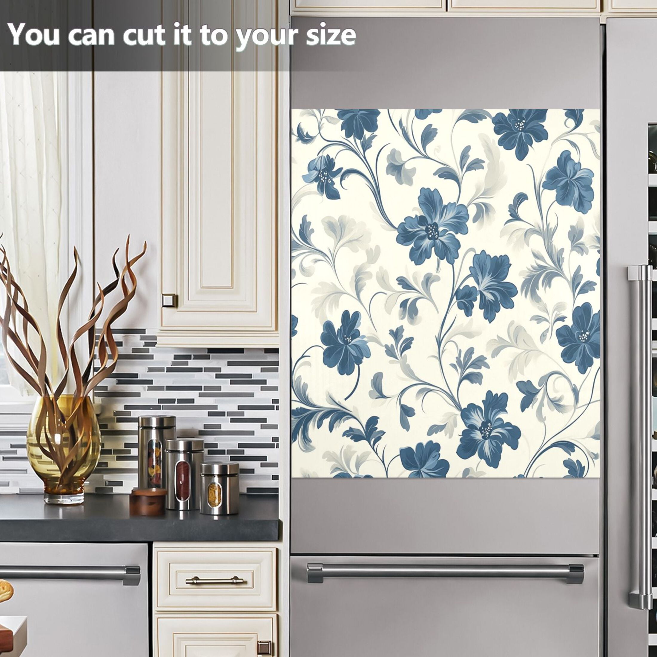 Dishwasher Magnetic Sticker 23x26 Inch Refrigerator Magnetic Sticker Washing Machine Magnetic Sticker Kitchen Panel Magnetic Sticker Home Decor Cool Cartoon Blue Flowers