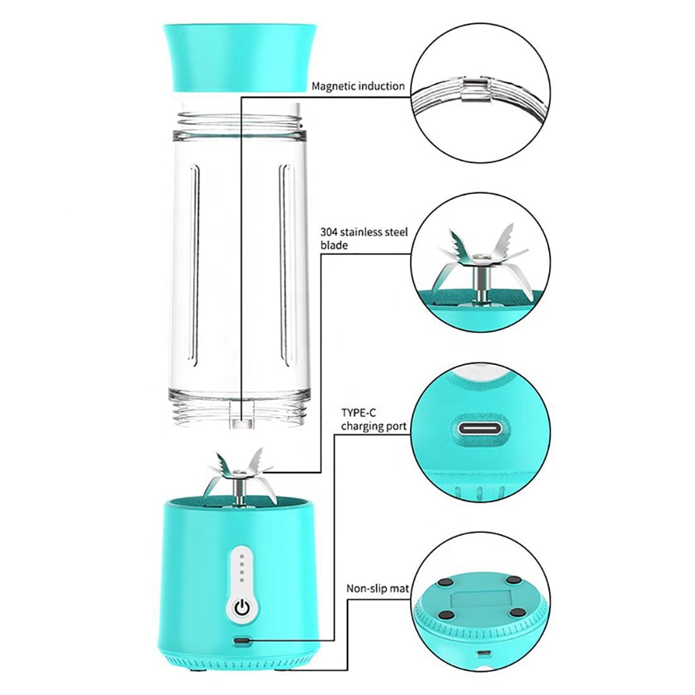 LSports | 500ml USB-C Portable Blender with Biodegradable Straws and 1000+ Smoothie Recipes | Blue