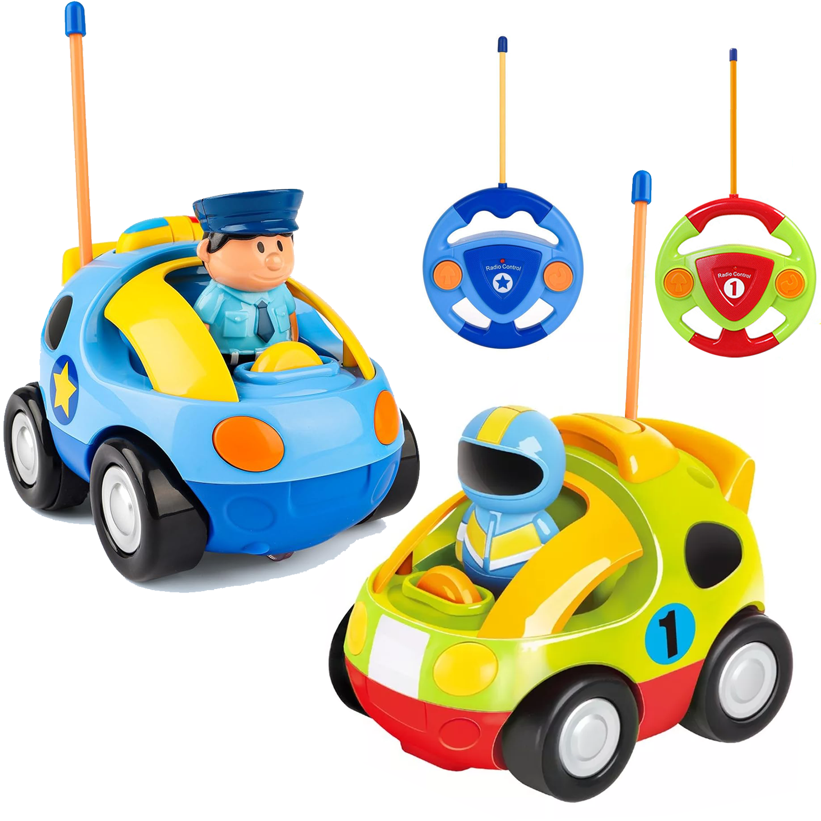 HYPERLIVING Remote Control Cars for 1, 2, 3-Year-Olds – Cartoon RC Police and Race Car Toy with Music and Sound, Ideal Stocking Stuffer for Toddlers
