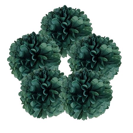 Just Artifacts 5pcs 8 Inch Tissue Paper Pom Pom Flower Ball Color Evergreen - 