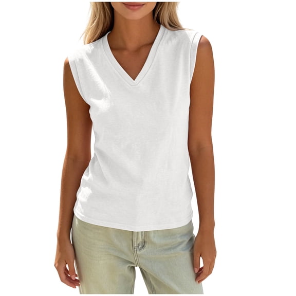 XuJwPNcy Womens Sleeveless Tank Tops Cotton V Neck Breathable Tees Thin Comfort Summer Tshirts Basic Classic Clothes