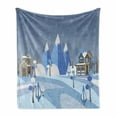 thumbnail image 1 of Landscape Soft Flannel Fleece Throw Blanket, Wintry Outdoor Scene of Suburban Buildings and Houses in a Mountainous Setting, Cozy Plush for Indoor and Outdoor Use, 70" x 90", Multicolor, by Ambesonne, 1 of 5