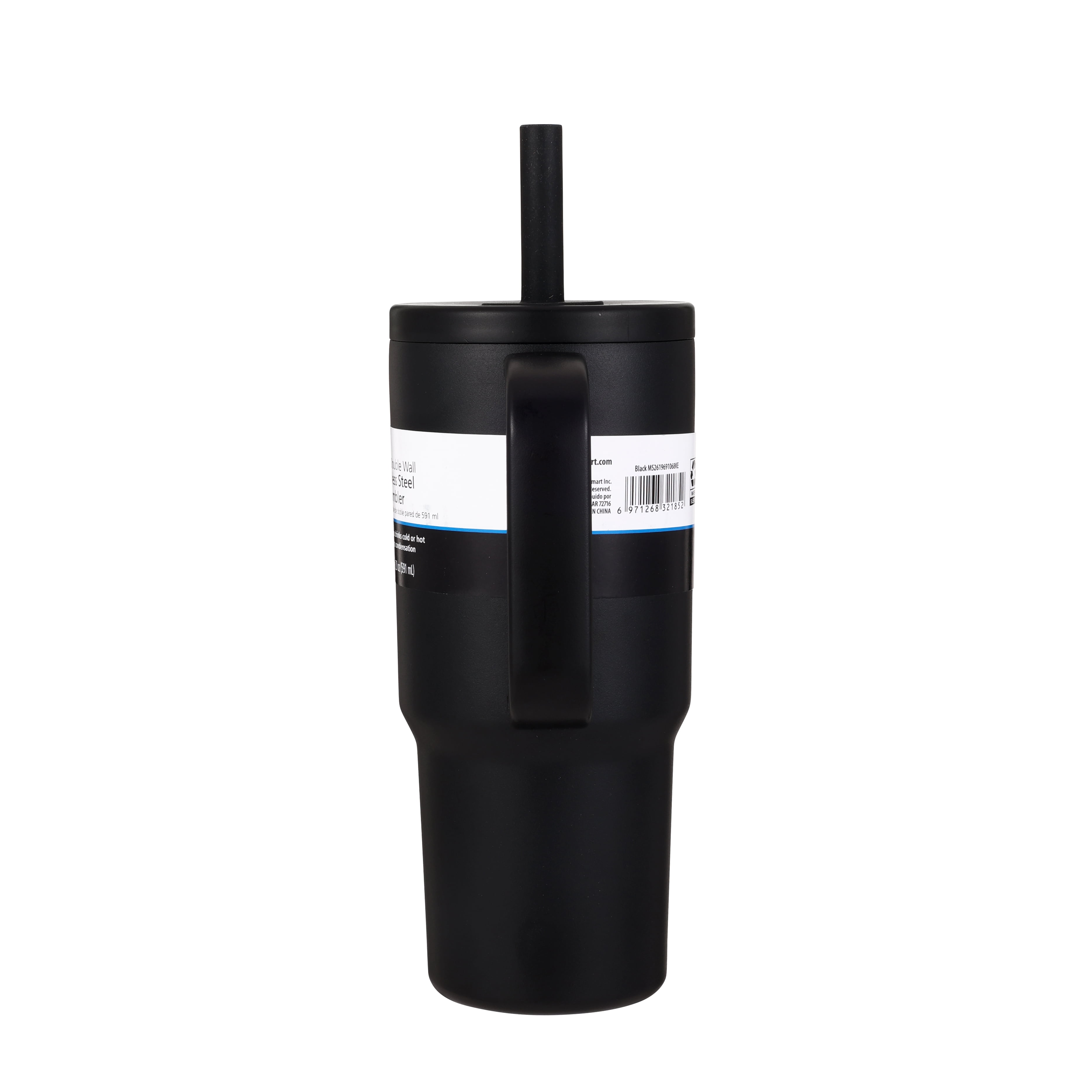 Mainstays 20 oz Stainless Steel Double Wall Tumbler , Straw Lid, Black