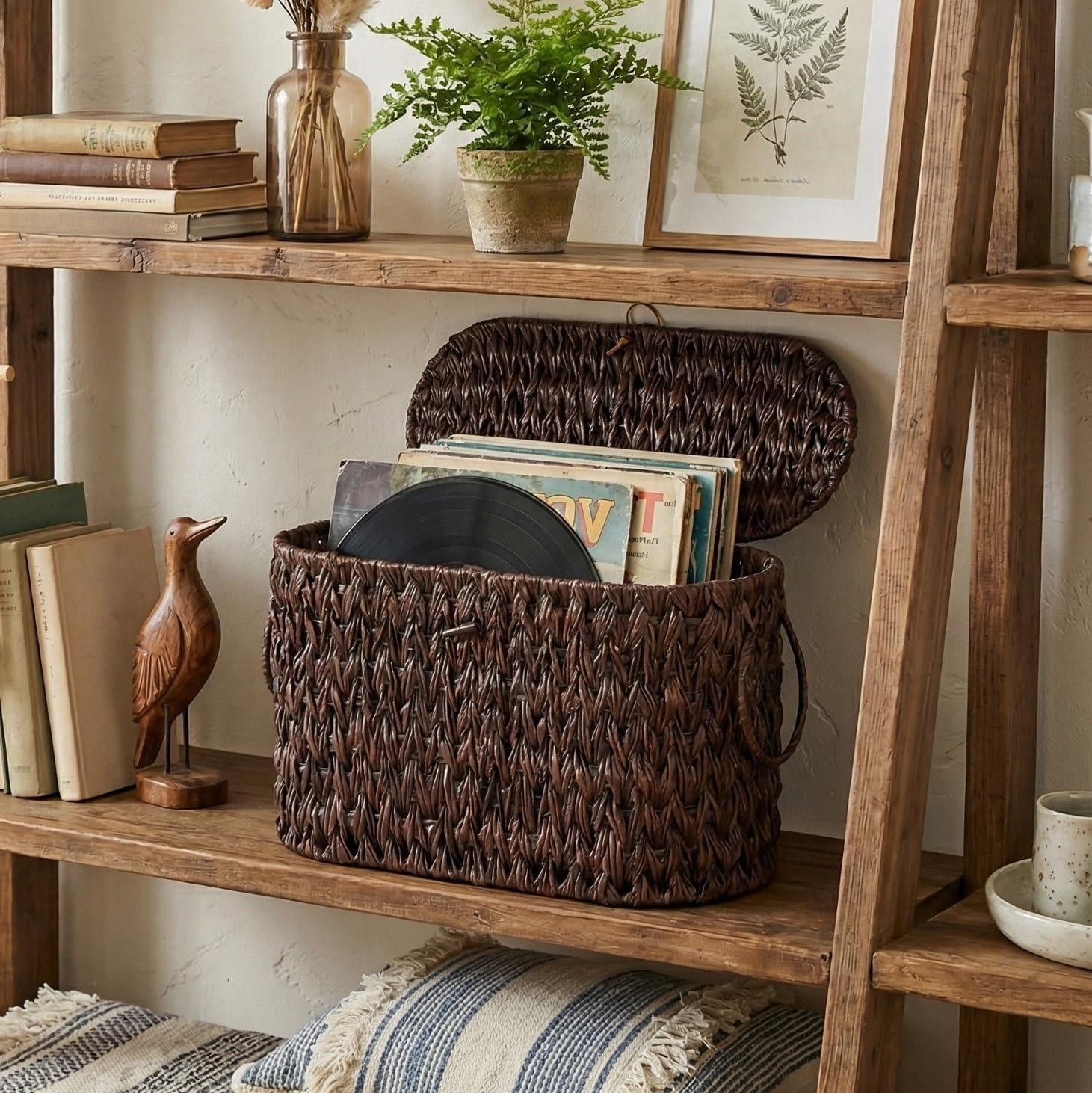 Toilet Paper Basket With Lid  Water Hyacinth Wicker For Bathroom Organizers And Storage Holds Up To 6 Mega Rolls Decorative Hand-woven Rattan Decor Accessories Brown