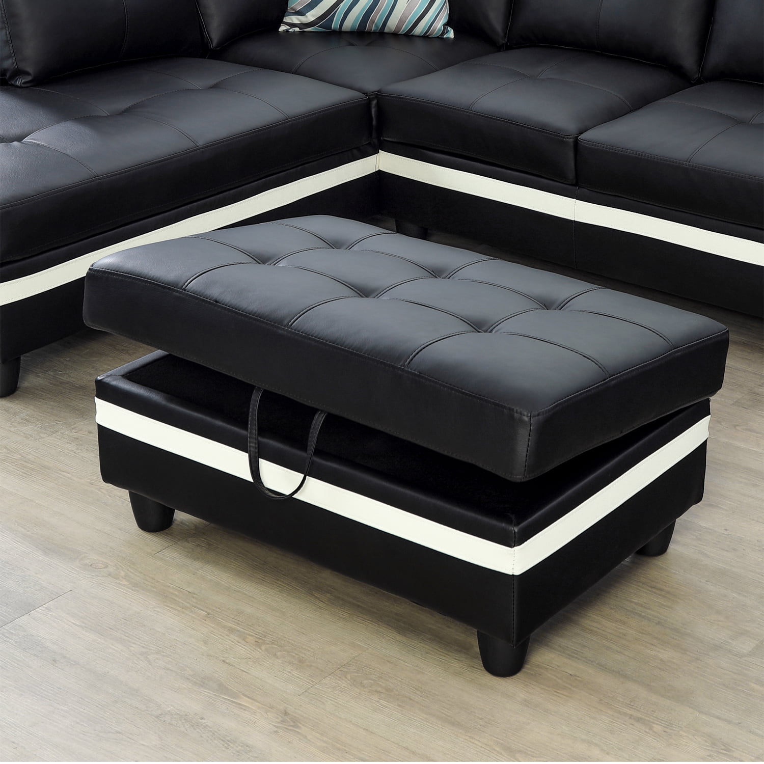 PonLiving Sectional Sofa Couch, L-Shaped 3-Piece Couch Living Room Sofa Set for Small Space, Apartment, Loft, Office, Right Hand Facing, Black&White