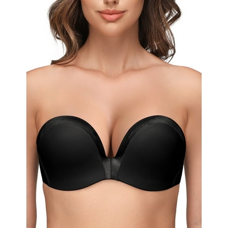 Wingslove Women s Seamless Strapless Push Up Bra Full Figure Wirefree Multiway Convertible bra  Black 36B