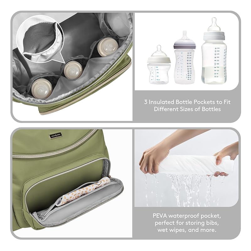 Diaper Bag Backpack, Lightweight Baby Bag for Moms and Dads, Compact Travel Diaper Backpack with Stroller Straps & Changing Pad, Waterproof & Stylish Baby Bag for Everyday Essentials