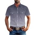 thumbnail image 5 of Yaoyar Mens Retro Solid Color Short Sleeve Gradient Top Button Down Pocket Collar Casual Top Traditional Heritage Design Classic Style Short Sleeve Shirt, 5 of 7