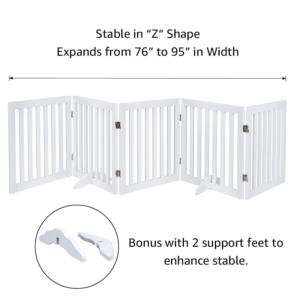 Unipaws 24”H Free Standing Pet Gate for Dog, Wooden Dog Gates for Doorway, Stairs, White