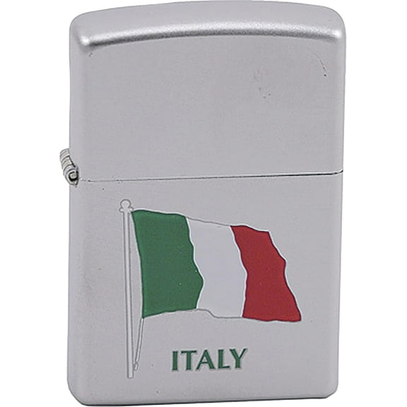 Zippo Lighter - Italian Italy Flag Satin Chrome Windproof Lighter #Z198