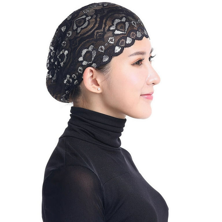 Herrnalise Women Hijab Hat Lace Underscarf Islamic Cover Bonnet Cap Scarf Muslim, Women's, Size: One size, Black