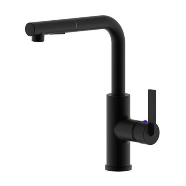 Ultra Faucets UF13707 Robinet de Cuisine à Poignée Unique Collection Hena avec Pulvérisateur Rétractable, Noir Mat