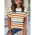 thumbnail image 5 of Women's Short Sleeve Shirts Outfits Stripe Dressy Clothes Tops for Casual Summer Orange S, 5 of 8