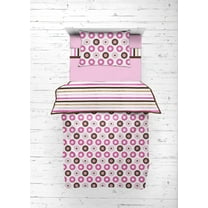 Bacati - Mod Dots/Stripes 4-Piece Toddler Bedding set 100% Cotton percale, Pink/Chocolate