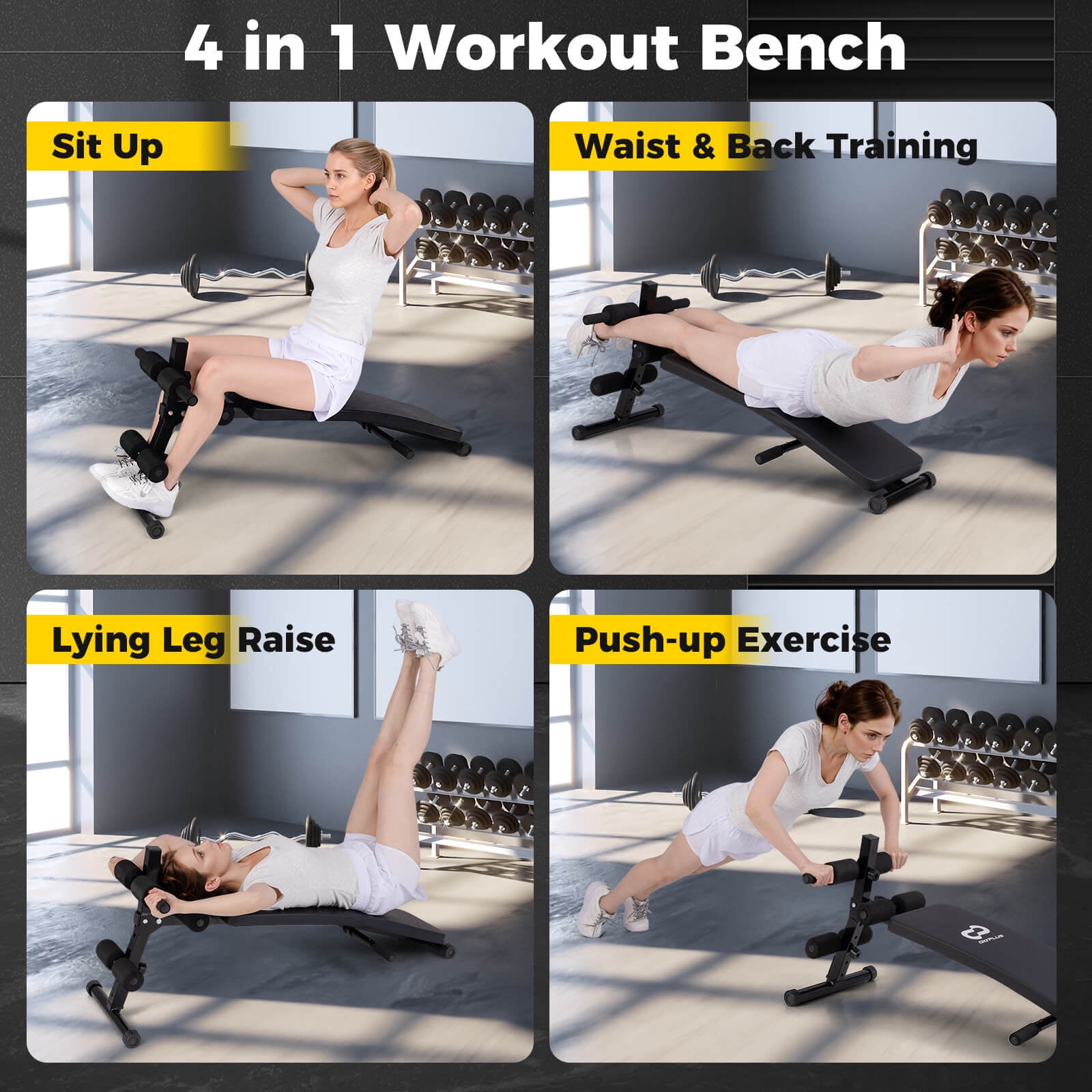 Goplus Full Body Sit Up Bench, Abdominal Workout Bench with 5-Position Adjustable Height