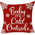 thumbnail image 4 of Set of 4 Christmas Throw Pillow Covers Snowflake Let It Snow Baby It''s Cold Outside Oh Holy Night Jesus Square Cotton Linen Cushion Case Farmhouse Sofa Home Decor 18 Inches (1-Red), 4 of 6