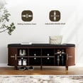 thumbnail image 4 of 2-Tier Storage Bench,Wide Shoe Bench with Thickened Padded Seat Cushion, Mid Century Modern Fluted Sliding Door and Adjustable Shelf, for Entryway, Living Room, Bedroom (Walnut, 51.2”), 4 of 6