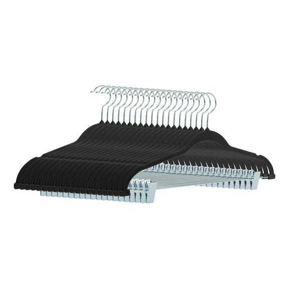 Unique Bargains Flocked Non-Slip Hangers with Pinch Clips 20 Packs Black