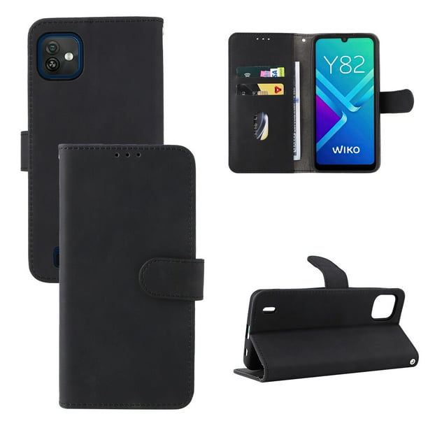 For Wiko Y82 PU Leather Flip Case Card Slots Holder Kickstand Book Folding Folio Cover Black Walmart
