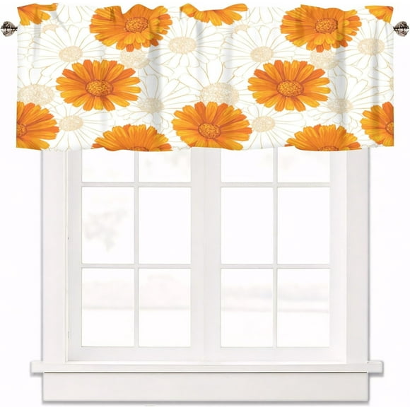 Cantonnière à Fleurs Jaunes Souci pour Fenêtres, Poche pour Tringle, Cantonnière Drapée, Habillages de Fenêtre, 1 Panneau, Courts Rideaux pour Fenêtres de Cuisine, Salle de Bain, Chambre, 54 x 18 Pouces