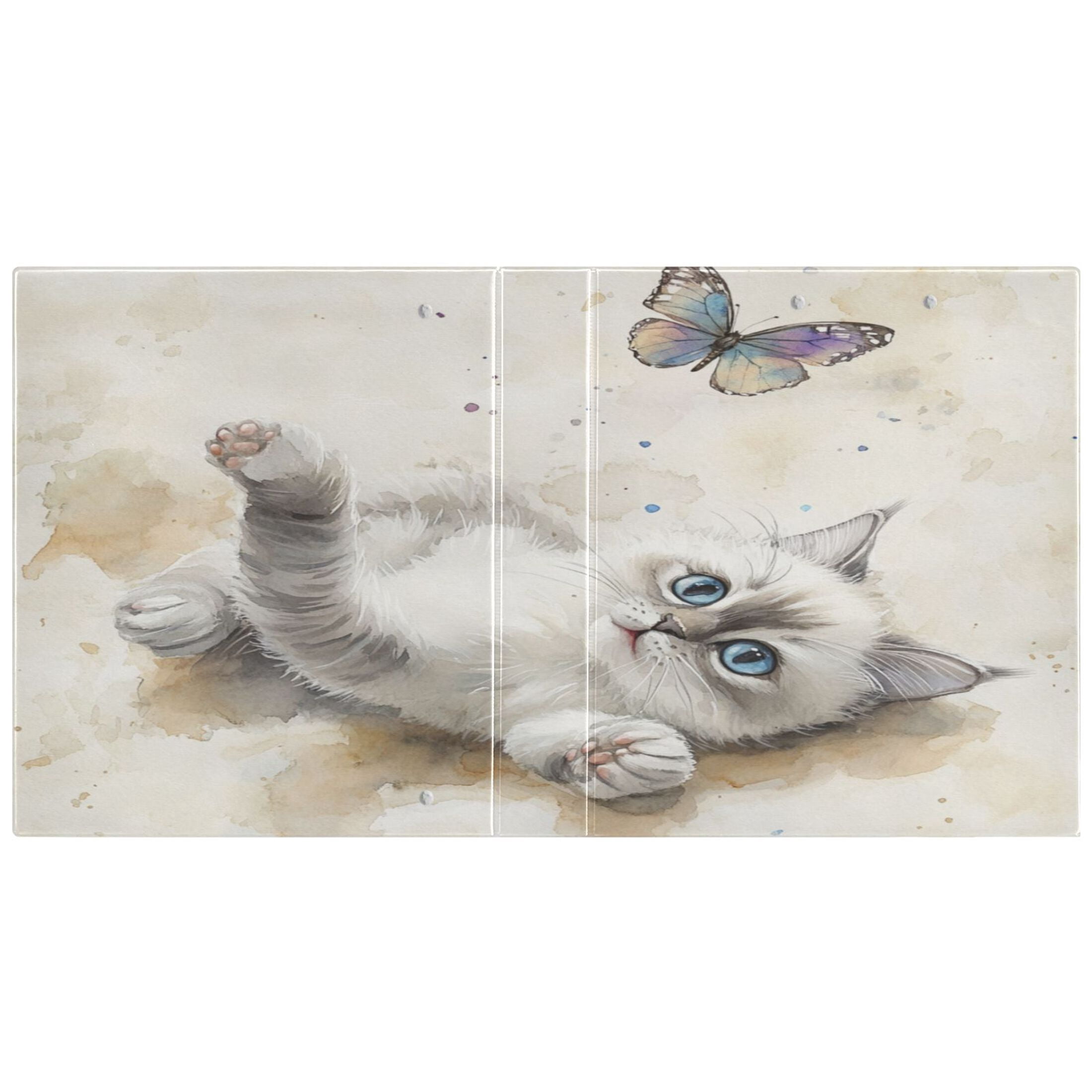 WOBOGO Cat with Colorful Butterfly File Folders Extra Large Capacity to Hold 200 Sheets of Documents Hard Shell Ring Binder for School Home Office