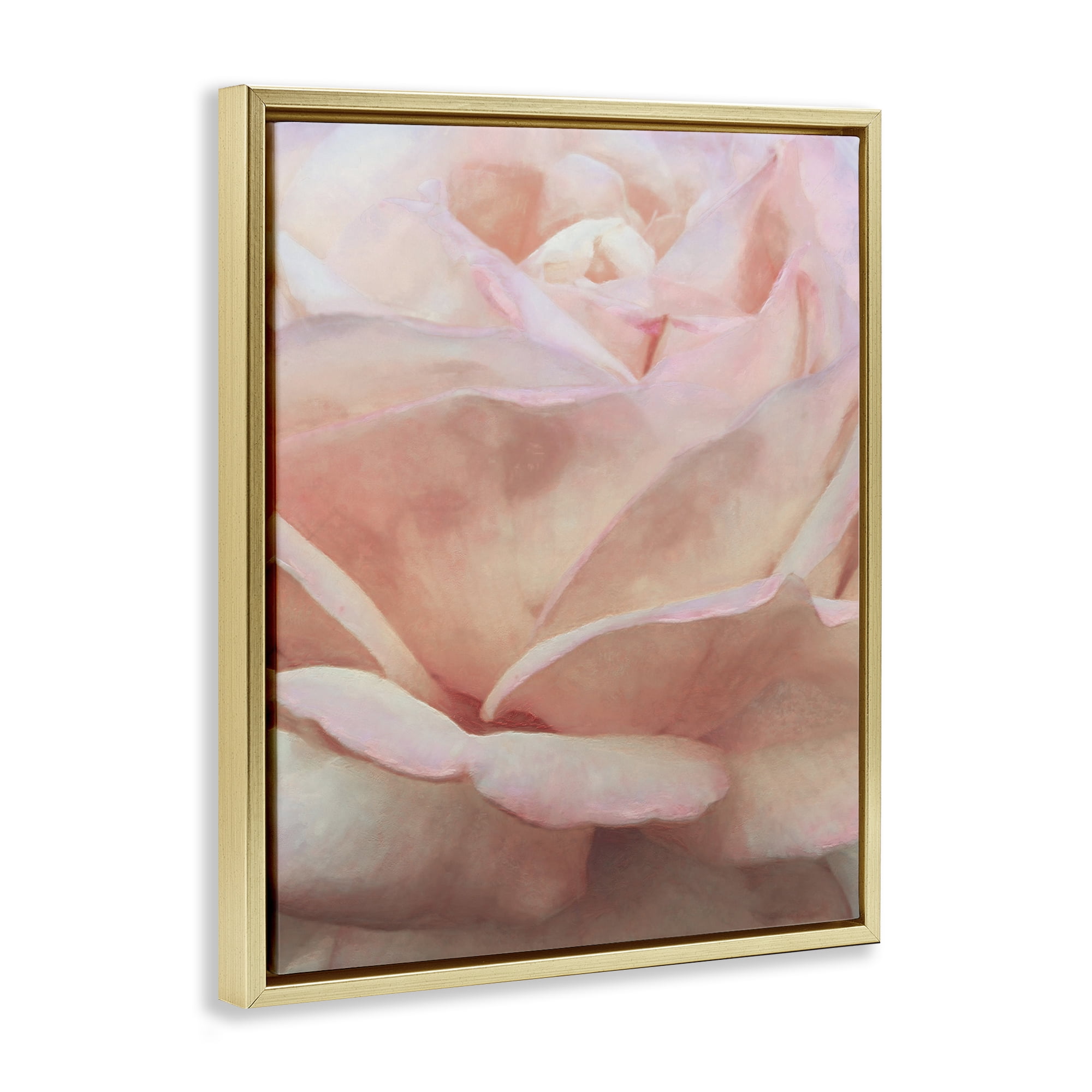 Stupell Industries Soft Rose Petals Botanical & Floral Painting Gold Floater Framed Art Print Wall Art, 25 x 31