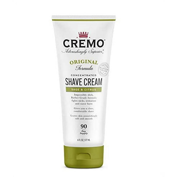 Cremo Barber Grade Sage & Citrus Shave Cream, Astonishingly Superior Ultra-Slick Shaving Cream Fights Nicks, Cuts and Razor Burn, 6 Fl Oz