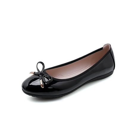 

Omagie Women s Flats Comfort Casual Shoe Slip-Ons Pumps Non-slip Loafers Dance Formal Ballet Flat Patent Leather Black 4.5