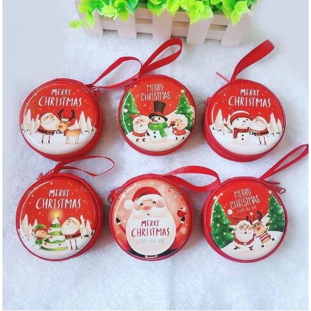Monedero navideño creativo de hojalata con cremallera cuadrada, organizador de cables de datos, auriculares y llaves, caja de almacenamiento