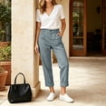 thumbnail image 4 of VBVC Women's Cotton Linen Cuffed Chino Pants , Straight Leg Trousers For Women , Ladies' High Waisted Work Pants with Pockets, Gray , S-3XL, 4 of 8