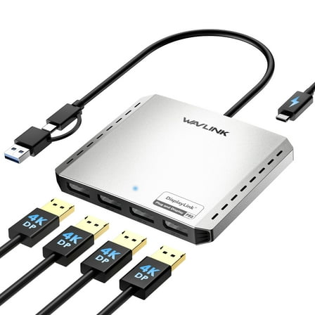 WAVLINK Quad 4K@120Hz/Dual 8K Universal Display Adapter - Global Debut with DisplayLink DL7400, 4 DisplayPort, with 85W Upstream Charging, Supports Multiple Monitors for Intel/M1/M2/M3/M4 Mac&Windows